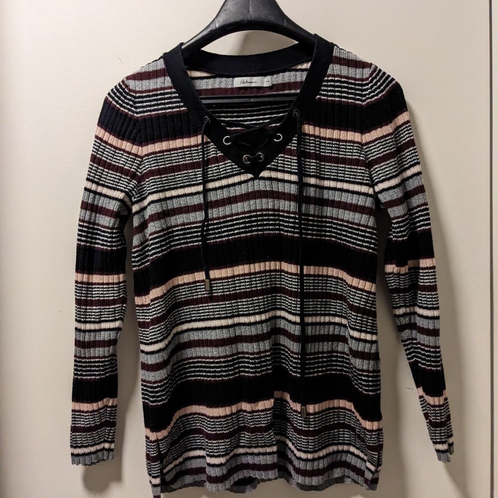 Reitmans Black and Red Striped Knit Top size medium